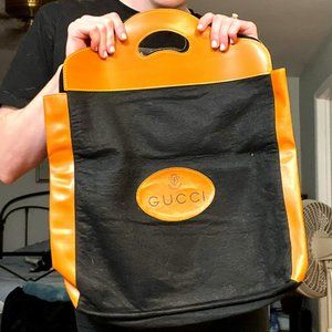 Gucci Black Caramel Tan Felt Vintage Tote Bag